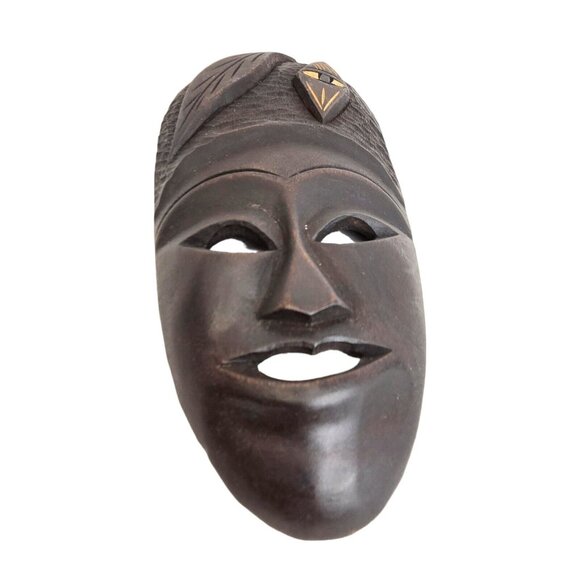 Vtg African Tribal Face Masks Wood Carved Wall Hang Tiki Signed M. Paul 10" - Picture 9 of 16